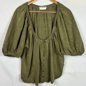 WE THE FREE Women Short Sleeve Off Shoulder Blouse Top Sz S Oversized Cropped